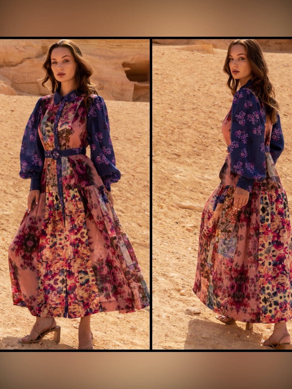Kachel Nora Patchwork Maxi Dress Drop Waist Mosaic Floral Boho Cottagecore 8